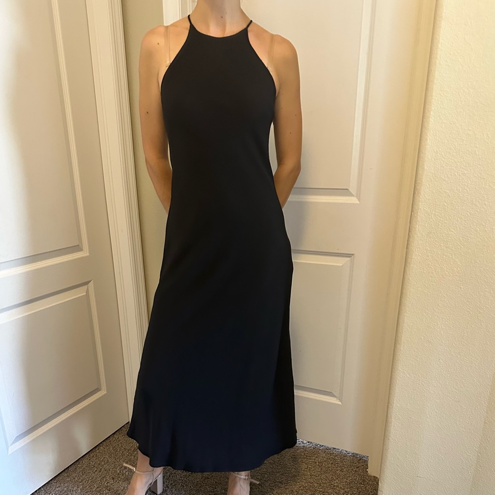 Vintage 90s All That Jazz Black Halter Maxi Dress Slip Minimalist Evening Gown